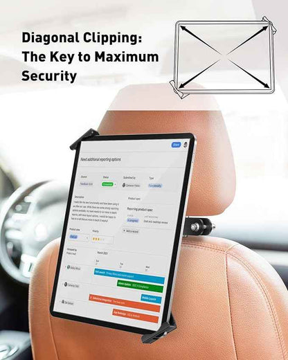 AboveTEK Tablet Holder for Car Headrest- Anti-Theft iPad Car Holder Back Seat, Secure Locking System with 360° Swivel, Universal for 4-11" Tablets, Durable Aluminum Mount for Travel & Business, Black