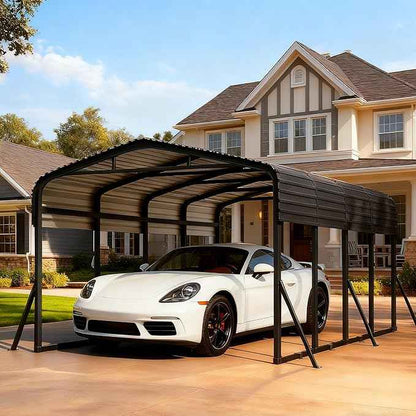 12x20 Metal Carport, Heavy Duty Outdoor Vehicle Shelter with Steel Frame & Roof, DIY Assembly Open-Side Canopy for Car, Pickup, Boat & Equipment