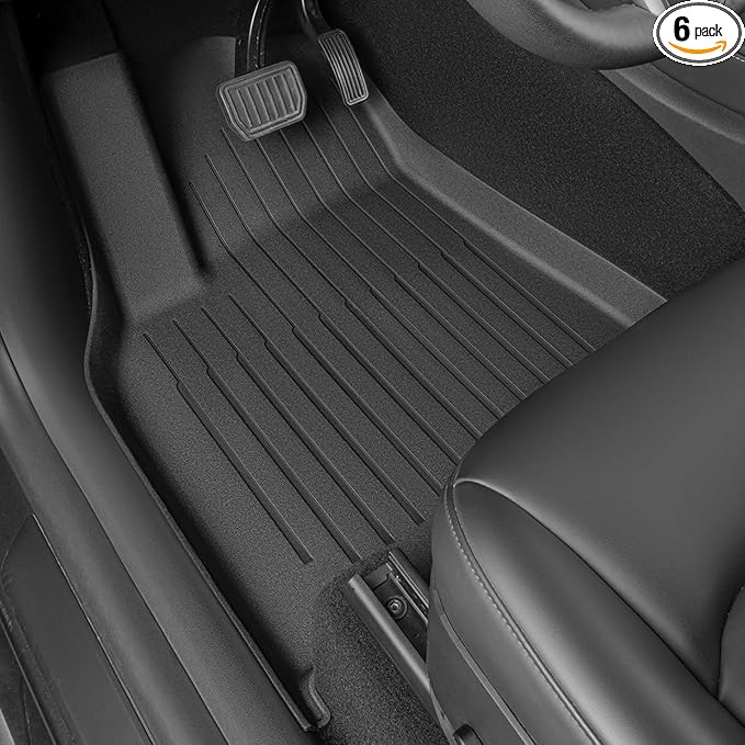 SUPER LINER Floor Mats for Tesla Model Y 5 Seats 2021 2022 2023 2024 | 6-Piece Set Extra-Thick TPE All-Weather Floor & Cargo Liners | Pet & Child-Friendly Custom Fit Interior Accessories