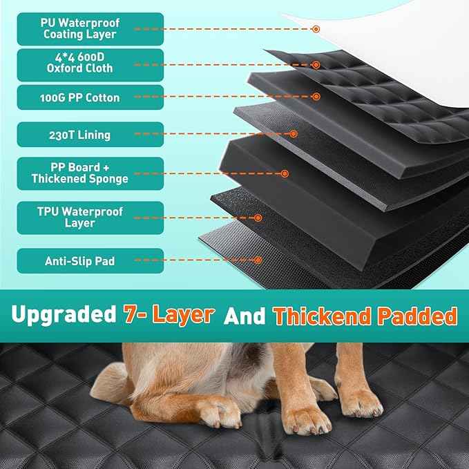 Ultra Thick Hard Bottom Dog Car Seat Cover for Back Seat, Waterproof Dog Hammock for Car with Mesh Window & Pocket, Pet Rear Seat Cover Protector Holds 400lbs for Car SUV