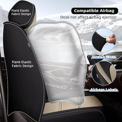 YORKNEIC 2 Front Car Seat Covers for Lincoln Nautilus 2014-2025 2026 Faux Leather Waterproof Seat Covers Automotive Seat Protectors Cushions with Airbag Compatible(2 Front Seat,Black&Beige)