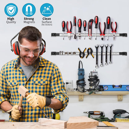 6 Pieces 24" Magnetic Tool Holder Strip, Stainless Steel Surface Tool Magnet Bar, Metal Tool Organizer Rack for Garage Organization, Easy To Install in Workshop, Mounting Screws Included
