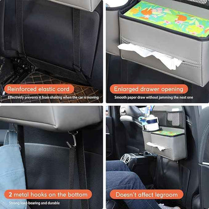Leather Car Seat Back Organizer with Tissue Holder, Water Bottle Holder, Phone Holder for Road Trips. (Gray)