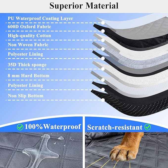 Hard Bottom Back Seat Extender for Dogs, Waterproof Dog Car Seat Cover, 420lb Support, 600D Heavy Duty Car Seat Protector Dog Hammock for Sedan, SUV, Small Truck(Black & Orange)