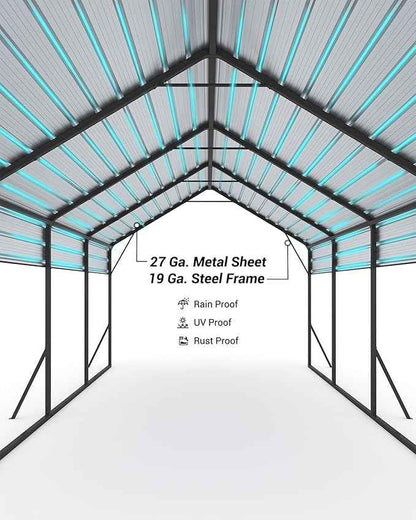 Garveelife 13 ft x21 ft x11 ft Oversized Metal Carport, Heavy Duty Metal Car Port for All-Weather, Steel Shed for Bass Boats, Pickup Trucks, and Tractors