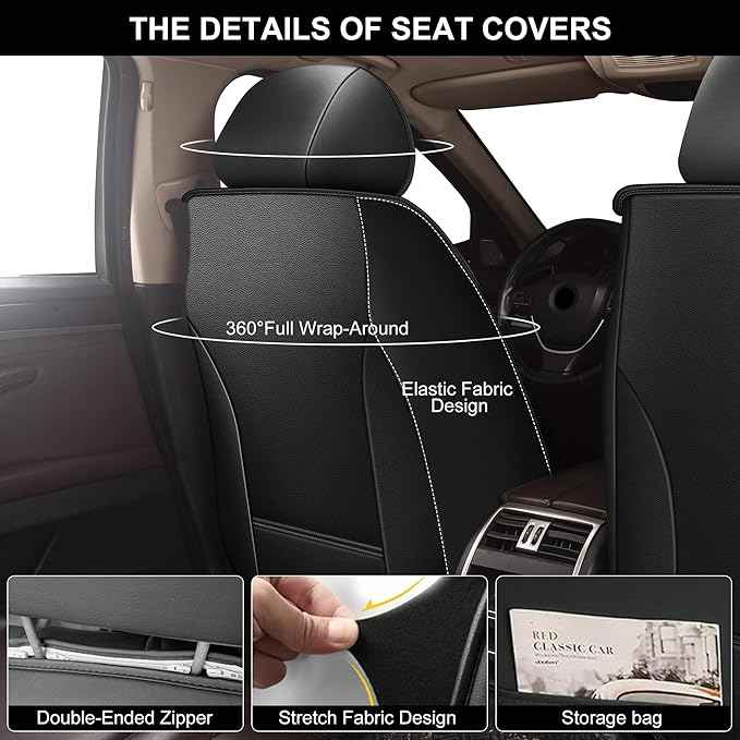 YORKNEIC Front Set Seat Covers Fit for Ford Mustang 2007-2022: Faux Leather Car Seat Covers - Waterproof Car Seat Protector(Black)