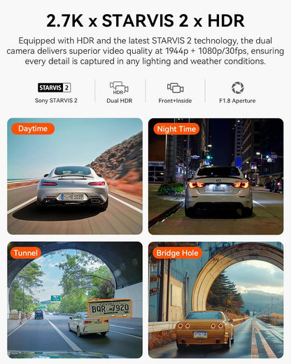Vantrue N2X 2.7K Uber Dash Cam Front and Inside, 5G WiFi Dual Dash Camera for Car with HDR IR Night Vision, STARVIS 2, GPS, 2.5K/60FPS, LTE Support, 24/7 Parking Mode, Voice Control, Support 512GB Max