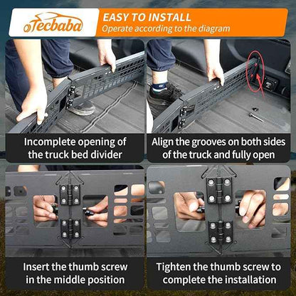 Truck Bed Divider Compatible with 2020-2026 Jeep Gladiator JT Non-Slip Cargo Organizer Management Aluminium Alloy Foldable Keep Organized for Cargo Area All Weather 2025 Gladiator Accessories