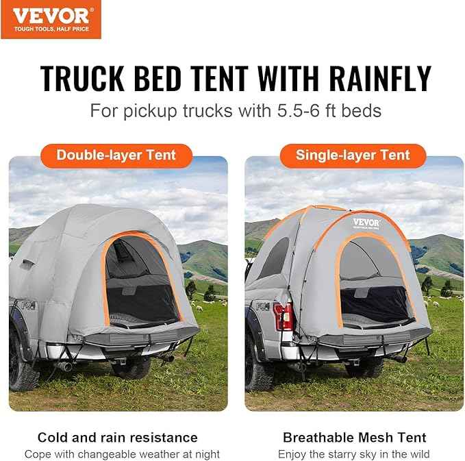 VEVOR SUV and Pickup Truck Camping Tents, Waterproof Double Layer Design with Carry Bag, Accommodates 2-9 Persons for Outdoor Activities
