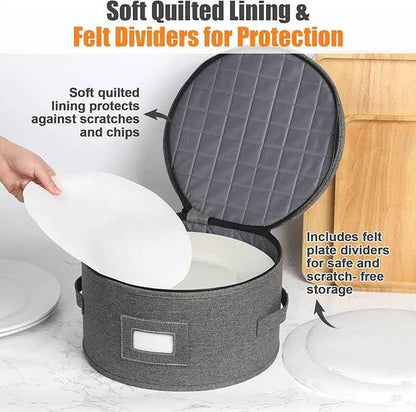 China Storage Containers, 4PCS Hard Shell Dish Storage Containers with Felt Dividers for Charger Plates Dinnerware, Moving Boxes for Dishes, Stackable Plate Storage Cases for 12 Place Setting