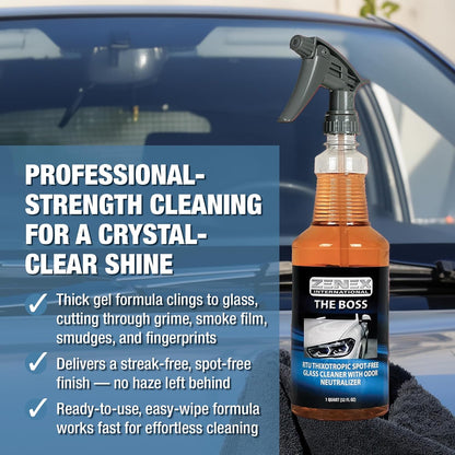 Zenex The Boss Glass Cleaner - Professional-grade Glass Cleaner | Removes Grime from Glass Surfaces - Mirrors, Windows, & More | Not For Tinted Glass | Spot-Free, Streak-Free Finish | 32 oz (2 Pack)