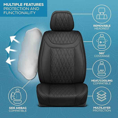 Elite Edition Napa Leather Seat Covers Full Set – Black Car Seat Covers Front Seats and Back Car Seat Protector, Waterproof and Universal Fit for Most Small to Medium Autos, Trucks & SUVs
