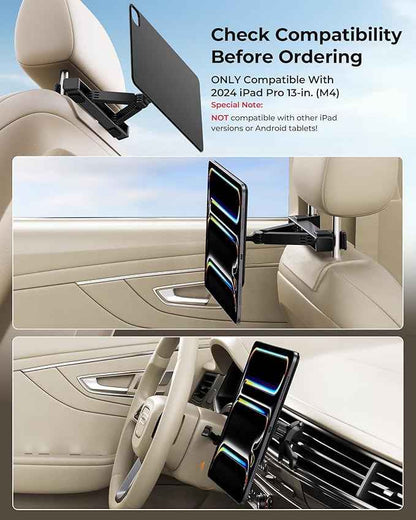 KU XIU Magnetic iPad Holder for Car Headrest,Backseat Tablet Car Mountfor iPad Pro 13" M4 (2024) Only,iPad Car Holder Back Seat Travel Accessories Long Road Trip Essentials for Kids
