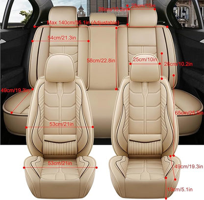 Amooca Car Seat Covers Full Set Automotive Seat Protection Fit for Most Cars SUVs Front & Back Seats Waterproof Nappa Leather Car Seat Cushion Protector Black