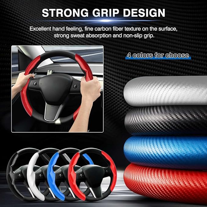 Steering Wheel Cover for Telsa Model 3/Model Y Accessories Carbon Fiber Steering Wheel Cover Protector Anti-Slip, Comfortable Grip, Breathable, Model 3/Y Accessories, Red