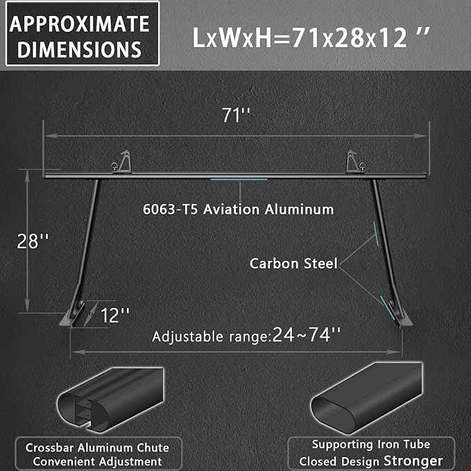 Universal Truck Ladder Rack Compatible with Full Size and Mid Size Pickup Trucks (No Drilling) Textured Black(2pcs)