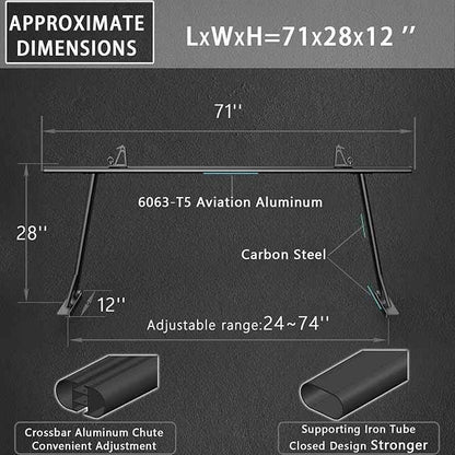 Universal Truck Ladder Rack Compatible with Full Size and Mid Size Pickup Trucks (No Drilling) Textured Black(2pcs)