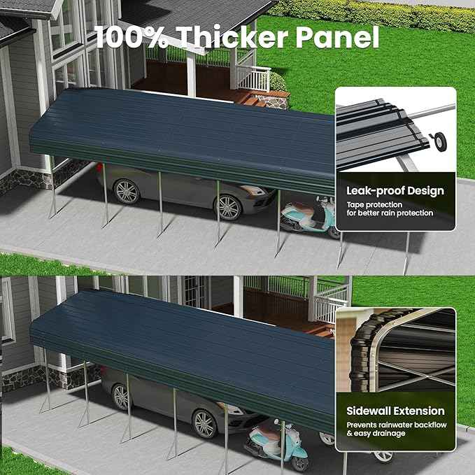 14x30ft Heavy Duty Metal Carport – Outdoor Galvanized Garage, Sturdy Structure, All-Weather Protection, Easy Assembly for Cars, Trucks, Boats, Tractors, and Outdoor Storage (Grey, 14x30FT)