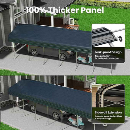 14x30ft Heavy Duty Metal Carport – Outdoor Galvanized Garage, Sturdy Structure, All-Weather Protection, Easy Assembly for Cars, Trucks, Boats, Tractors, and Outdoor Storage (Grey, 14x30FT)