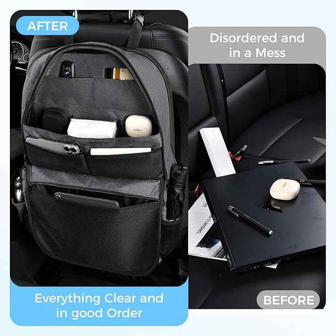 Coverado Backseat Car Organizer 2 Packs, Heavy-Duty Durable Dual-Way Use Car Back Seat Organizer Waterproof with Multi Pockets, Zipper Closure Design, Protect Valuables from Spills, Keeps Car Tidy