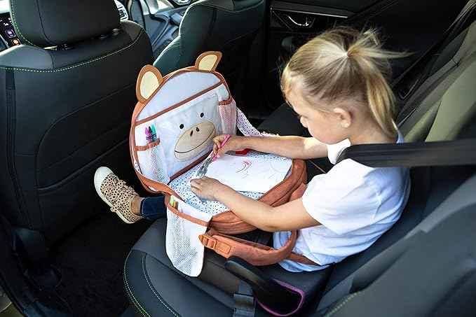 Lulyboo Toddler Car Seat Tray & Backpack - Multipurpose Travel Lap Desk with Built-in Cup Holder, 8 Storage Pockets, Waterproof Cover, Animal Unicorn Design, Inflatable Airplane & Car Travel Accessory