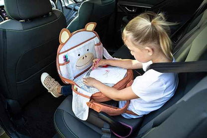 Lulyboo Toddler Car Seat Tray & Backpack - Multipurpose Travel Lap Desk with Built-in Cup Holder, 8 Storage Pockets, Waterproof Cover, Animal Unicorn Design, Inflatable Airplane & Car Travel Accessory