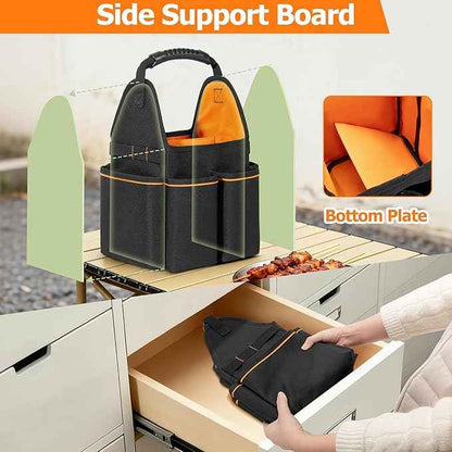 Grill Utensil Storage Bag, Portable BBQ Tool Caddy with Divider & Boards, Large Grilling Tool Box with Pockets & Handle, Outdoor Barbecue Accessories Case for Camping & Kitchen, Bag Only