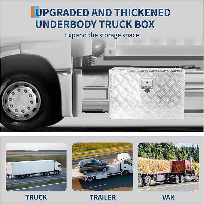 Garvee 36"x14"x16" Underbody Truck Tool Box - Heavy Duty Aluminum Diamond Plate Lockable Storage Box with T-Handle Latch & Keys, Waterproof Pickup Trailer Van Under-Vehicle Cargo Box, Silver
