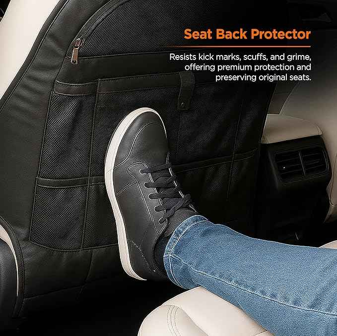 Seat Back Protector Organizer for Tesla Model-3 and Model-Y (Rear Passenger) Fitted Organization with Zippered Storage Pockets (Black)
