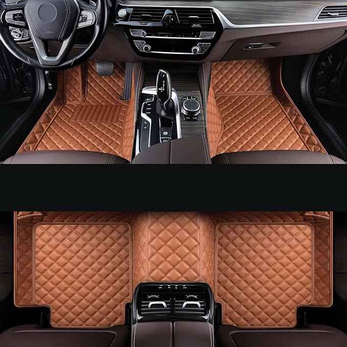 Car Floor Mat Fit 99% Sedans Sports Cars Luxury Custom Car Mats for SUV Women Leather Automotive Floor Mats All Weather Car Mats Diamond Floor Mats for Trucks (3D Luxury Light Brown)