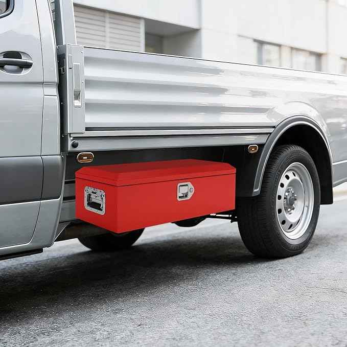 Heavy Duty Steel Metal Tool Box for Truck Bed, 39" Lockable Pickup Truck Tool Box with Gas Struts, Weatherproof Crossbed Storage Chest, Diamond Plate Truck Bed Tool Box for Trailer, RV, Work Truck