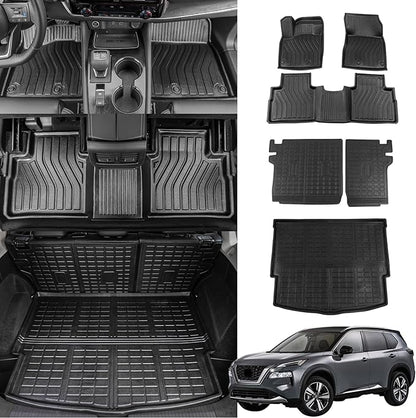 Bomely Floor Mats Compatible with 2021-2025 2026 Nissan Rogue Trunk Mat Cargo Liner TPE All Weather Back Seat Cover Protector 2024 Rogue Accessories (Rear Trunk Mat+Backrest Mats+Floor Mats)