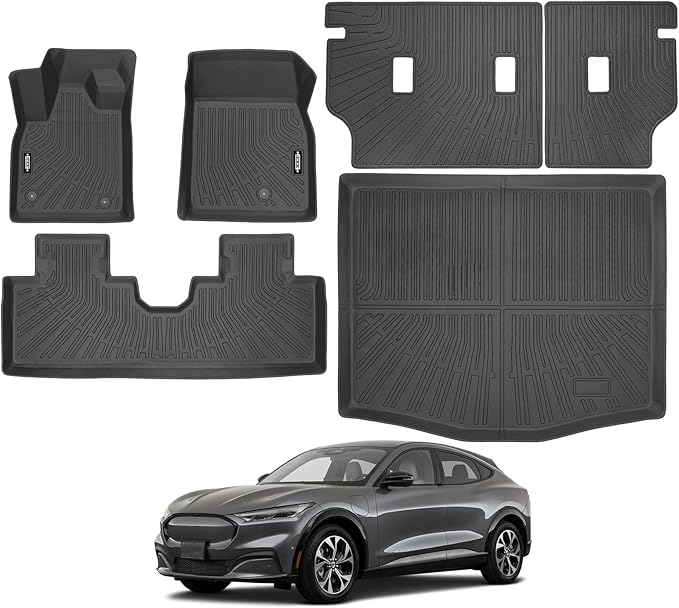 Custom Fit Floor Mats for Ford Mustang Mach-E 2021-2026, All Weather TPE Floor Liners with Trunk Mat & Backrest Protectors, Odorless Full Set Interior Accessories