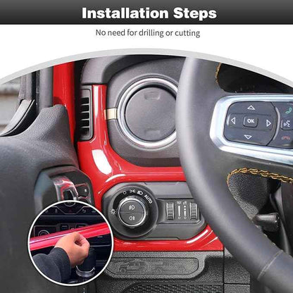 CheroCar for JL Center Console Headlight Air Conditioning Control Panel & Co-Pilot Handle Panel Interior Accessories fit for Jeep Wrangler JL JLU 2024 20205 2026,Red