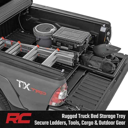Rough Country Slide-Out Truck Bed Cargo Tray - Mid-Size Bed Organizer for 5' & Shorter Beds, Heavy-Duty Polyethylene, UV-Protected, Easy Tailgate Access