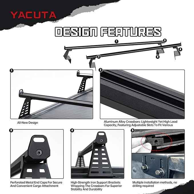 Adjustable Truck Bed Rack Cross Bars,Compatible with Full-Size Trucks with Tonneau Covers|Length 71"|2Pcs|Made of high-Strength Aluminum Alloy