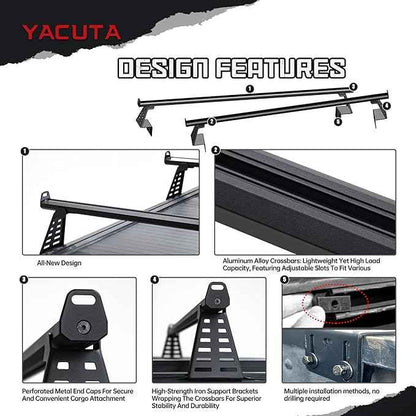 Adjustable Truck Bed Rack Cross Bars,Compatible with Full-Size Trucks with Tonneau Covers|Length 71"|2Pcs|Made of high-Strength Aluminum Alloy