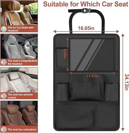 Backseat car Organizer with Touch Screen,2PACK of car organizer Kick Mats Back Seat Protector with 10pcs Storage Pockets,Car Seat Back Organizers Storage for Kids road trip essentials