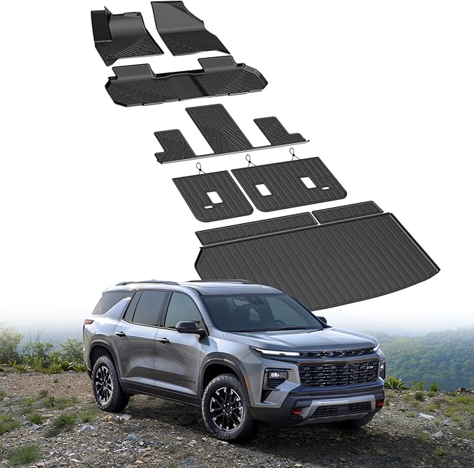 Cartist Floor Mats & Cargo Liner with Backrest Mat for Chevy Traverse 2024-2026 (7 Seats) & GMC Acadia 2024-2026 (7 Seats) & Buick Enclave 2025-2026 All Weather TPE Floor Mat for Traverse Accessories