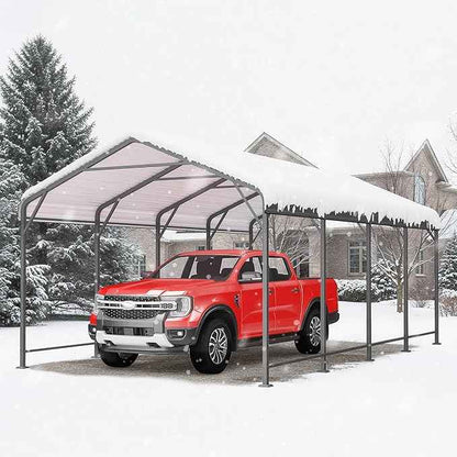 12' x 20' Metal Carport, Heavy Duty Canopy with Updated Roof & Enhanced Base, Multi-Use Carport Garage for Car, Truck, Boat, Tractors, Party, Grey
