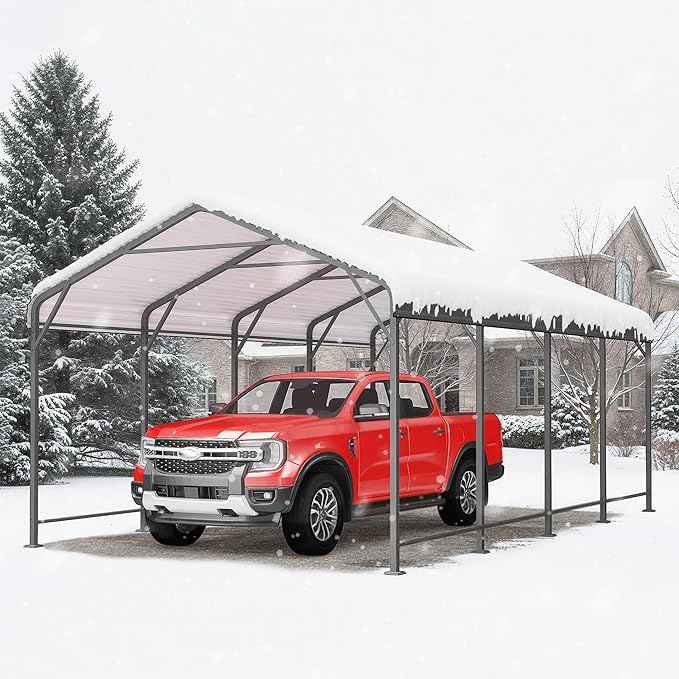 Wisteria Lane 12x20FT Metal Carport, Heavy Duty Carport Canopy with Reinforced Frame and Base for All-Weather, Outdoor Garage Car Port for Boats, Tractors, Pickup Trucks or Party, Dark Gray