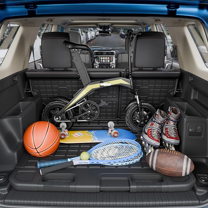 Rongtaod Cargo Mat Compatible with 2010-2024 Toyota 4Runner 5 Seats Trunk Mat Cargo Liner Back Seat Cover Protector 2023 4 Runner Accessories (Trunk Mats + Backrest Mats,Fit with Sliding Tray)