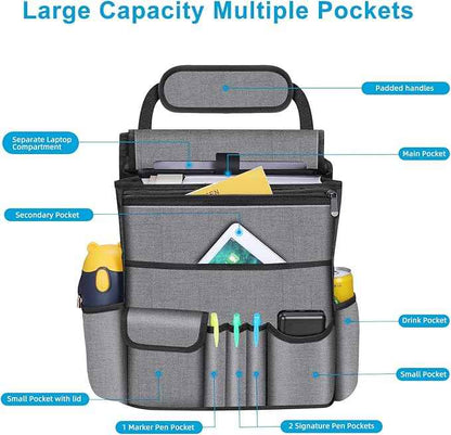 Car Front Seat Organizer| Efficient Car Organizers and Storage | Laptop,Tablet Pockets, Adjustable Straps,Kid-Friendly, Multi-Pocket, Cup Holders, Sturdy and Durable, Grey