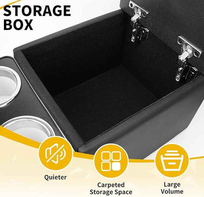 Universal Truck Seat Organizer with Padded Armrest Lid | Features 3 USB Ports, 2 Drawers & Cup Holders | Extra Storage for Car, SUV & Van