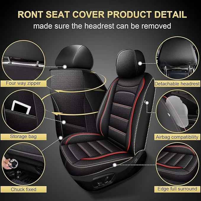 Car Seat Covers for Hyundai Tucson 2005-2025 2026: Luxury Leather Striped Automotive Seat Cover Waterproof Seat Protectors Compatible Airbag (2PCS Front,Black)