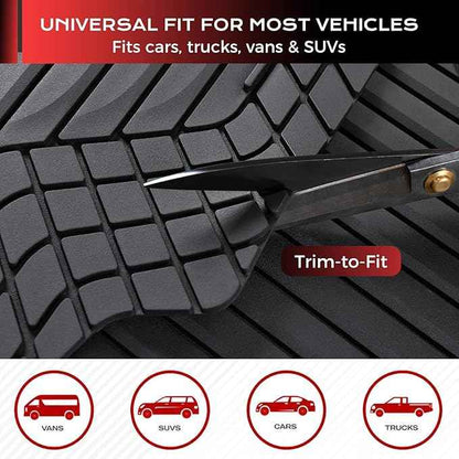 Coverado Heavy-Duty PVC Car Floor Mats Full Set – Black Metallic Heel Pad, All-Weather Protection for Front & Rear, Non-Slip Backing, Easy-to-Clean Liners, 4 Pcs