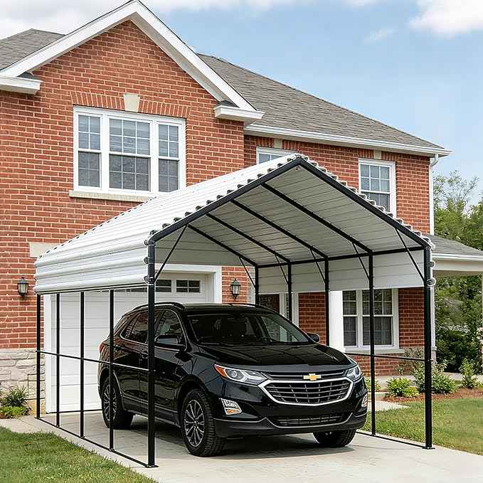 12x20ft Carport Outdoor Heavy Duty Metal Carport Canopy Steel Roof All-Weather Multi-Use Garage Shelter for Car, Boat, Tractor and Truck