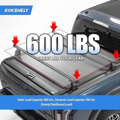 Adjustable 65.4”Truck Bed Rack Cross Bars（2-Pack） for Mid-Size Trucks with Soft Roll-Up, Hard Rolling,Tri-Fold, Retract Hard Tonneau Covers|Aluminum Cross Bars|Compatible with Kayak Racks, Bike Racks