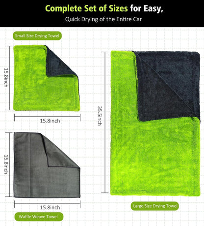 3 Pack Microfiber Towels for Car Detailing, 28" x 36" Extra Large Car Wash Drying Towels 16" x 16" Microfiber Edgeless No Scratches and Waffle Weave Absorbent Cloth for Truck, SUV