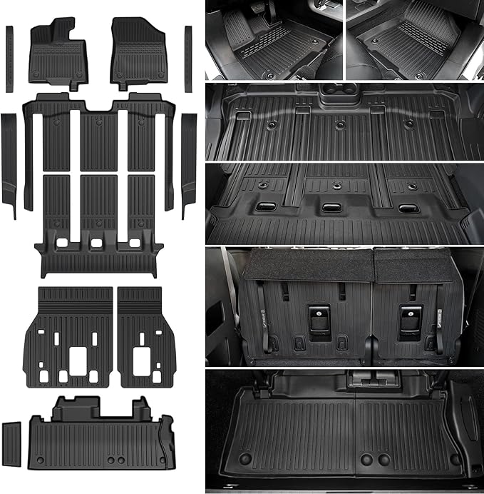 Floor Mats Set for 2021-2025 2026 Toyota Sienna (Only for 7 Seats), All Weather TPE Backrest Mat Trunk Lower Well Mat Cargo Liner Door Sill Guards Accessories (7 Seats Full Mats Set)